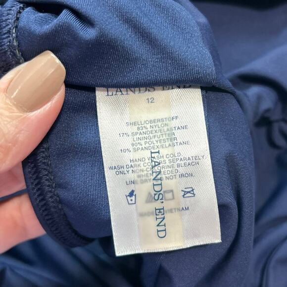 Lands' End Womens Navy Ultra High Waisted Retro Swim Bottom Ruched Sides Size 12 - Picture 3 of 5